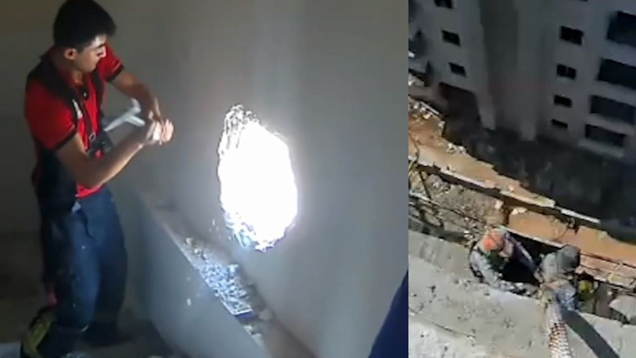 İnşaat İskelesinde Mahsur Kalan İşçiler Duvar Kırılarak Kurtarıldı
