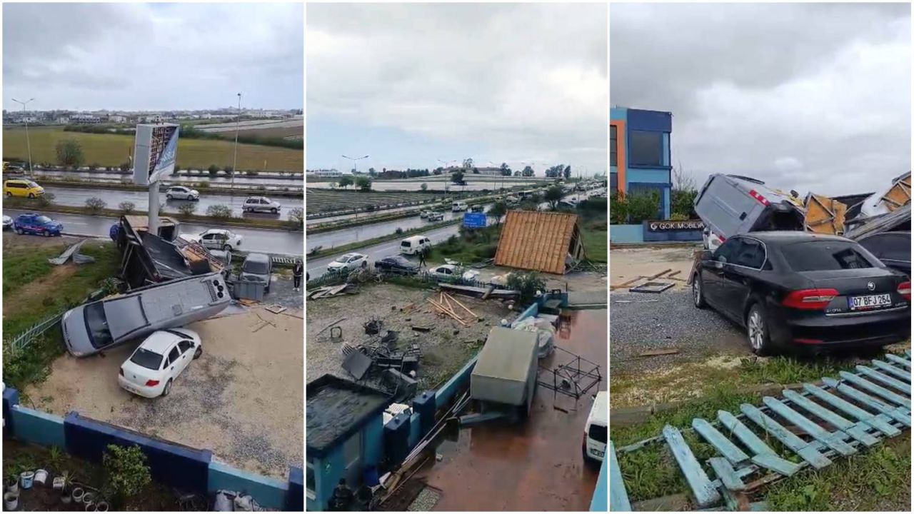 Hortum minibüsü havalandırıp otomobilin üzerine düştü