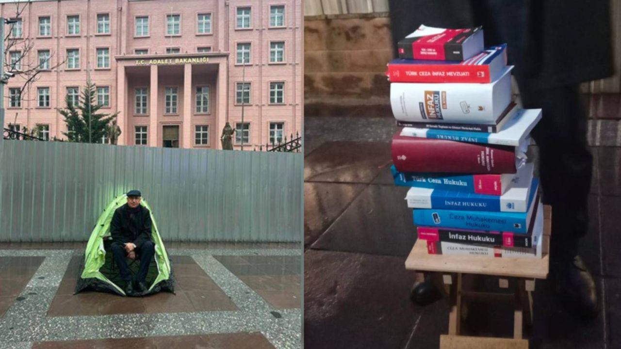 Mahmut Tanal, tutuklu öğrenciler için Bakanlık önünde nöbete başladı; polis müdahale etti ve hukuk kitaplarına el koydu
